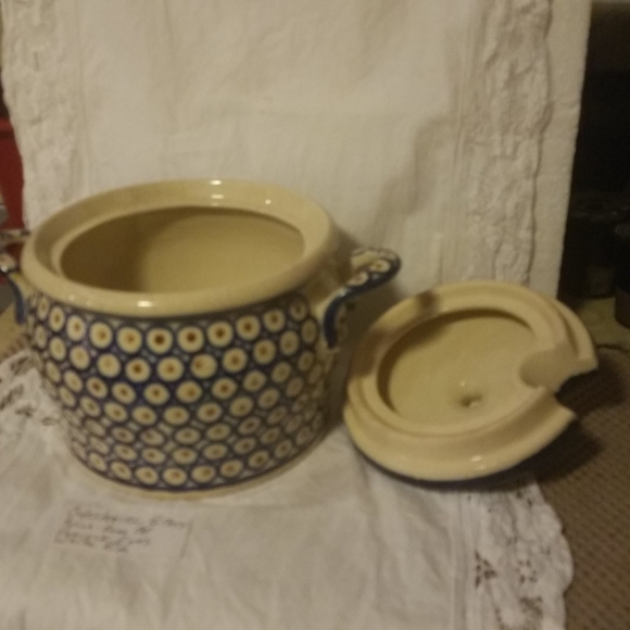 BOLESLAWIEC POLISH BEAN POT PEACOCK EYES - Picture 4 of 8